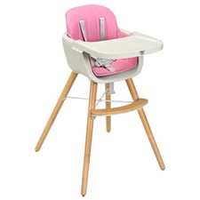 Baby Convertible High Chair Toddlers Wooden Multi-functional Highchair Pink