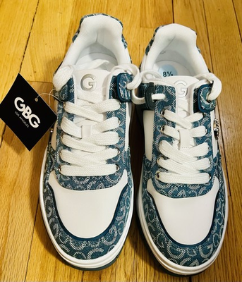 #ad #ad GBG Los Angeles women#x27;s White Blue denim Logo Print Canvas Sneakers US 8.5 $70.00