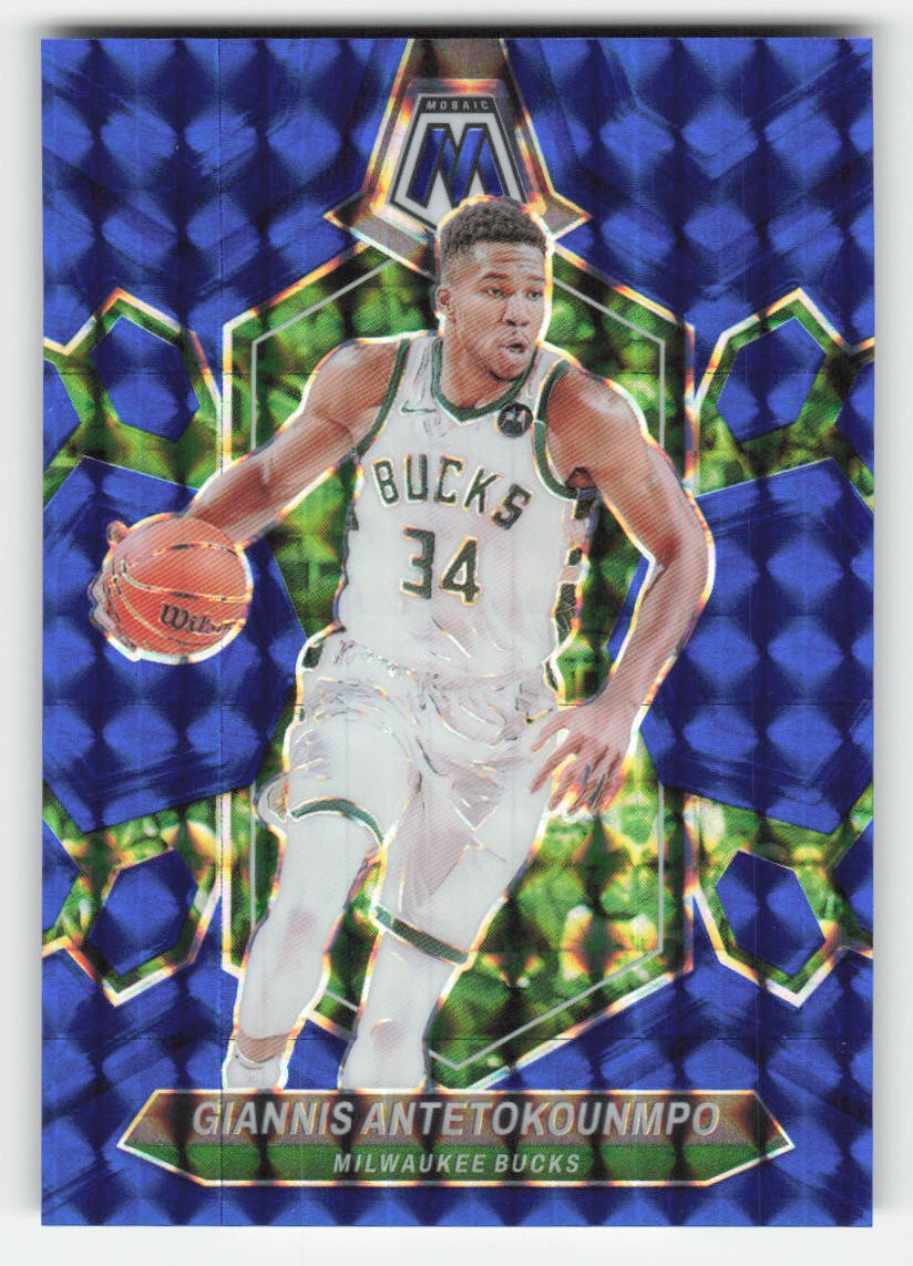 Giannis Antetokounmpo 2023-24 Panini Mosaic Blue SN #77 #/199