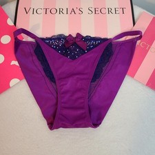 Y2K Victoria's Secret Silky Satin Bling Lace String Brazilian Bikini Panty Sm