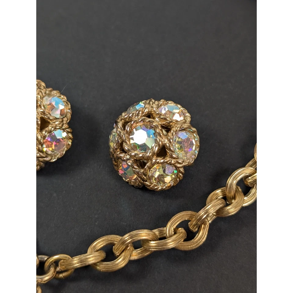 Conjunto de joyas vintage Sarah Coventry AB diamantes de imitación bola colgante collar pendientes Foto 2 de 4