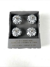 NEW SET of 4 DRAWER PULLS DECOR 2" CERAMIC KNOBS Made in INDIA White/Blue/Silver