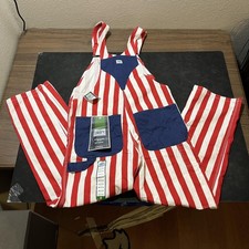 Liberty Overalls Bib Overalls Mens 36x32 Red White Striped Cotton Duck YB96 LR9