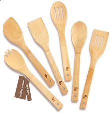 6PC Wooden Cooking Utensil Set Bamboo Spoons Spatulas Kitchen Gift