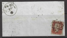 Product Image: GB, QV, 1844 1d Red Stamp Tied Piece, London 4 in cross, JJ,  4 margins,