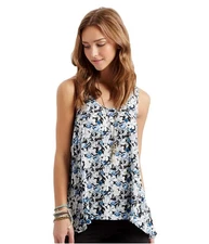 Aeropostale Womens Floral Strappy Tank Top, Black, Juniors, Large