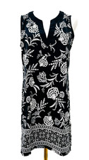 LANDS END CASUAL BLACK AND WHITE FLORAL SOFT COMFY SLEEVELESS DRESS SIZE S (6-8)