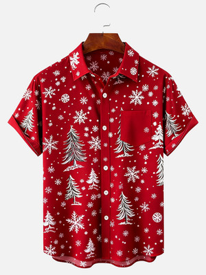 Christmas Tree Snowflake Chest Pocket Holiday Shirt