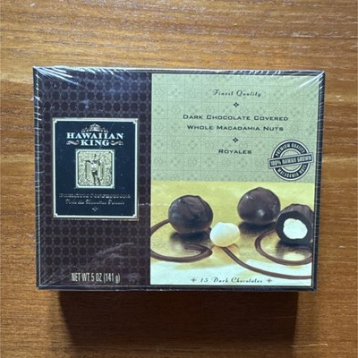 Hawaiian King Dark Chocolate Covered Whole Macadamia Nuts Royales 5 oz Box