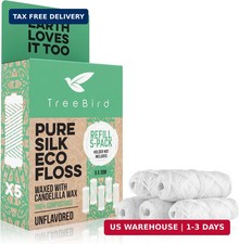 TreeBird Unflavored Pure Silk Eco Floss Refills  Pack of 5 x 33yd Silk Dental F