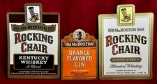 3 Vintage Liquor Labels From Old Mr. Boston Rocking Chair Whiskey & Orange Gin