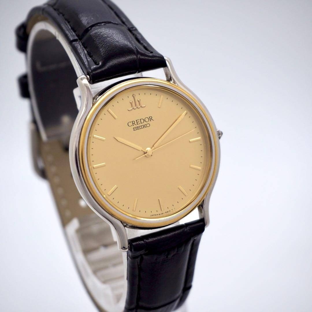 SEIKO CREDOR Vintage Watch 18K Gold Bezel 8J81-6B00 Quartz New