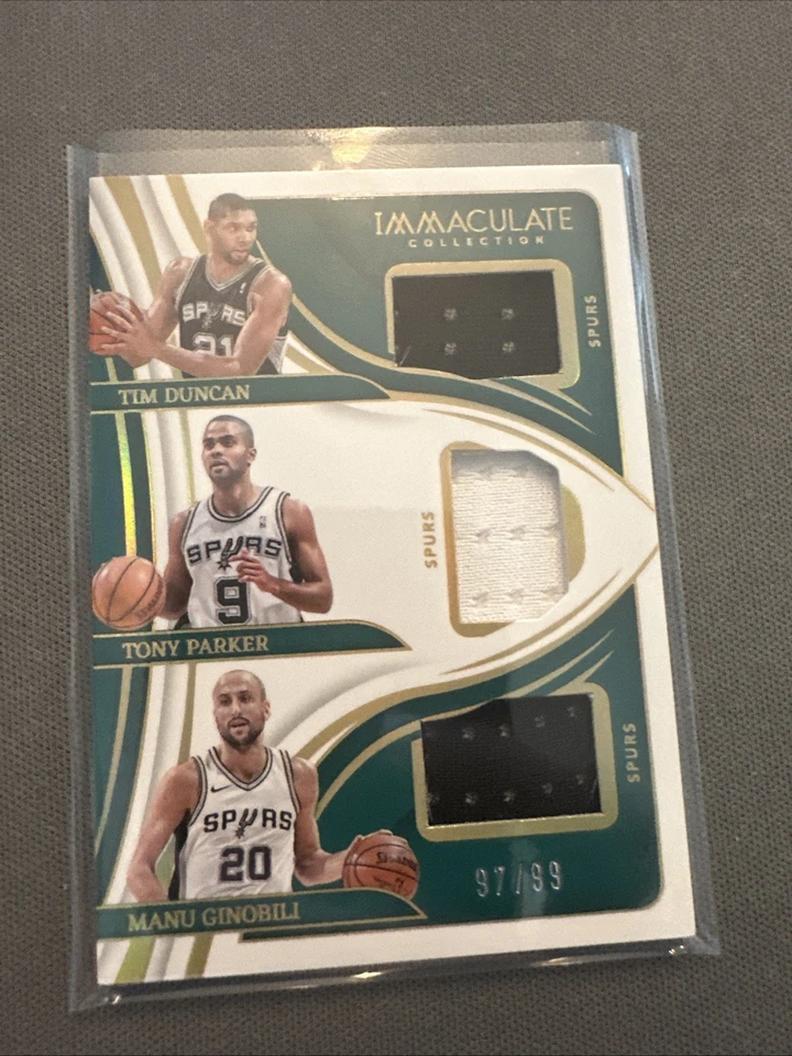 Patches Tim Duncan Tony Parker Manu Ginobili /99 2023 Panini Immaculate - Imagem 2 de 4