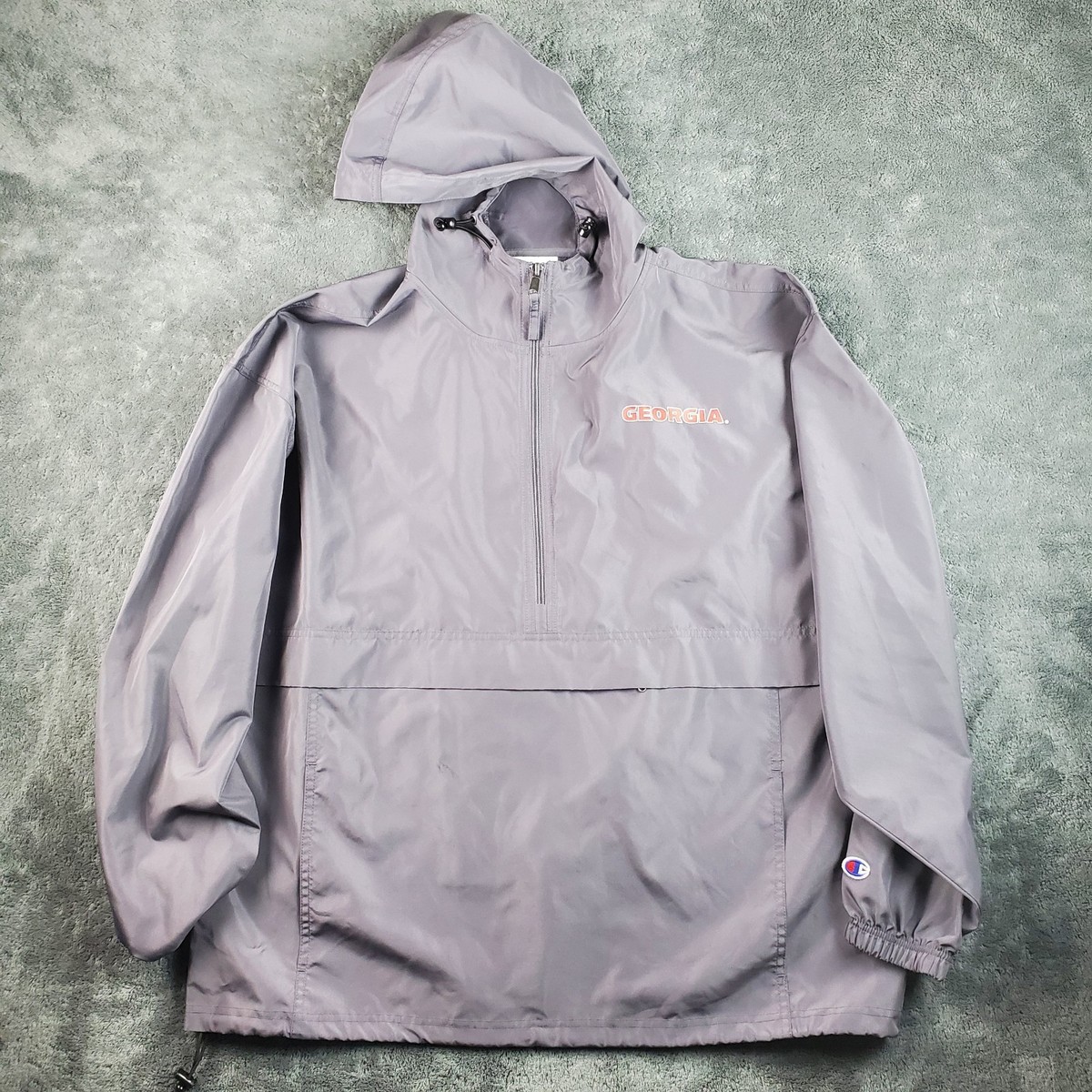 Champion Jacket Mens XL Gray Georgia Bulldogs Windbreaker 1/2 Zip