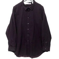 Perry Ellis Men Size 3X Polka Dot Long Sleeve Button Up Shirt Dark Red Black