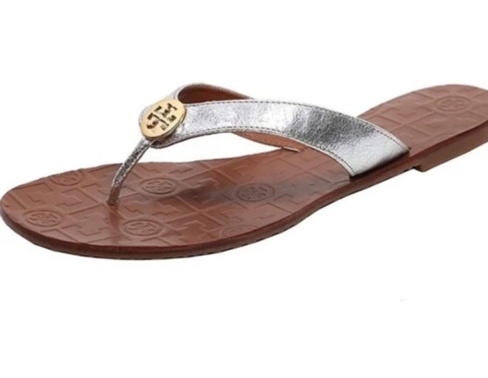 Tory Burch Thora Reverse Metallic Rosa Leather Thong 5 NEW