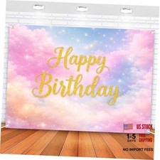 Happy Birthday Backdrop Pastel Cloud Pink Blue Sky Gold 7x5ft Pastel Cloud-1