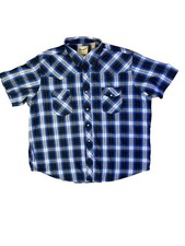 Wrangler Western Shirts Blue Plaid Pearl Snap Short Sleeve Shirt Men s 2XL