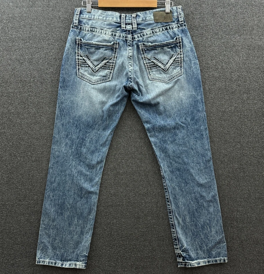 Pantalones de mezclilla BKE para hombre 33x29 azul Carter rectos desgastados lavado medio 33S Foto 3 de 4