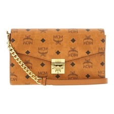 MCM Tracy Printed Logo Gold Hardware PU Envelope Shoulder Bag