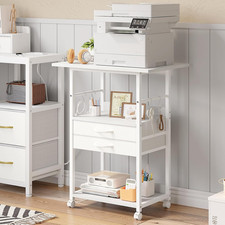 Large Printer Stand with Storage Fabric Drawer under Desk Printer Table with Whe