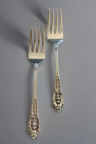 Vintage Wallace Rose Point Sterling Salad Forks, Set of 2
