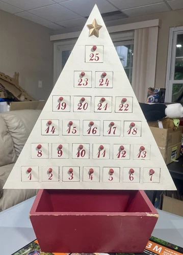 Wooden Advent Calendar White Christmas Tree 24"