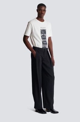 BALMAIN PARIS PLEATED GRAIN DE POUDRE TROUSERS BLACK 38X32 NWT
