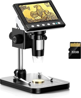 4.3'' IPS Coin Microscope 1000X Magnification Digital 8 LED Windows 32GB TF Card