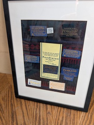 Framed Vintage Pendleton Wool Clothing Tags Display w/ Rare Disneyland!