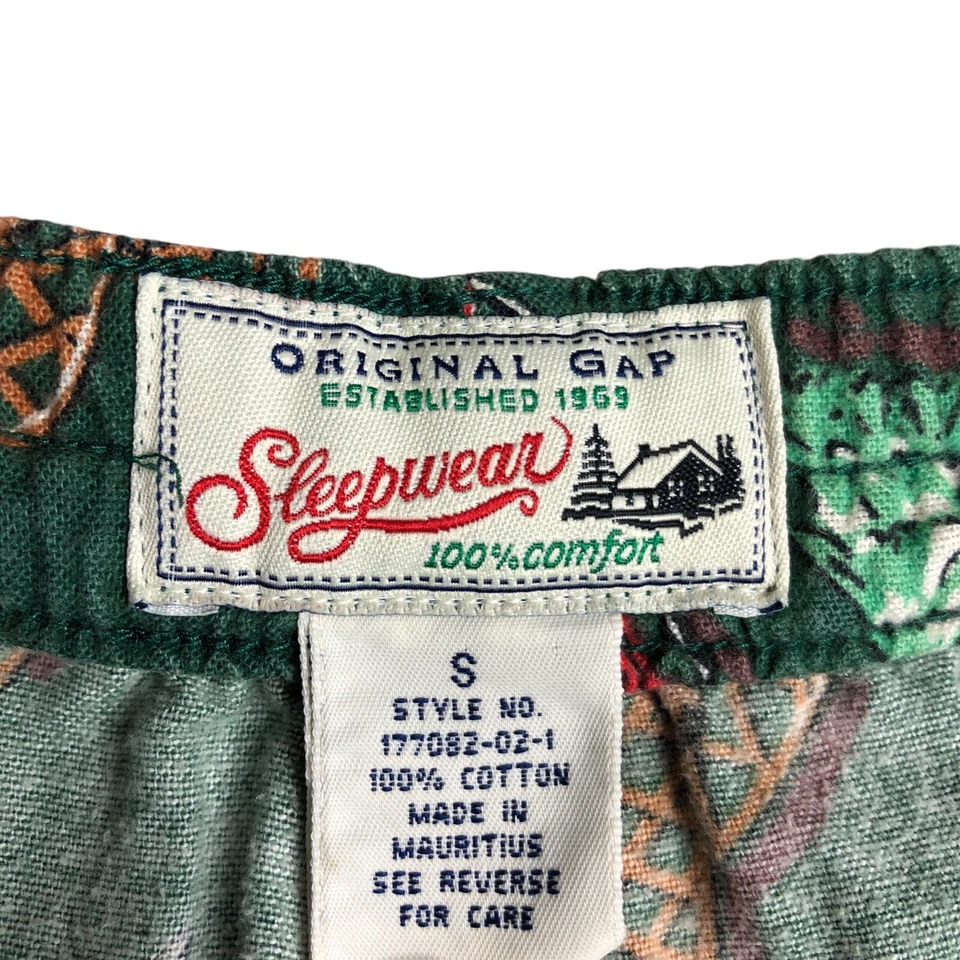 Vintage GAP Pajama Pants Mens Small Green All Over Print Sled Ski Y2K 90s Preppy - Image 3 of 4