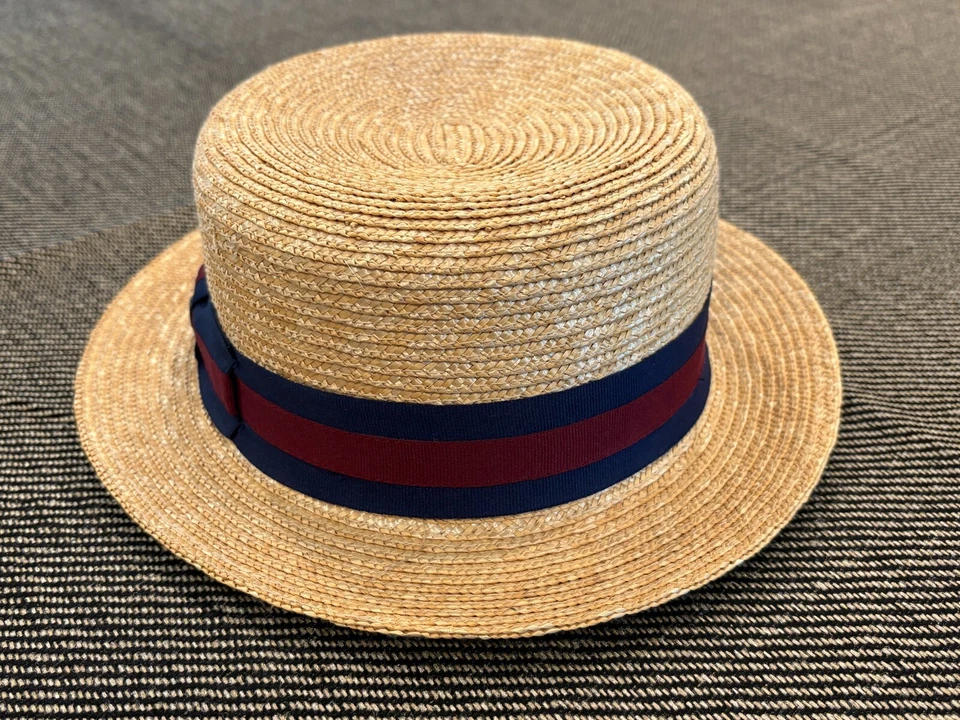 Jaxon Hats Striped Band Wheat Straw Skimmer Hat Size Small - Image 4 of 4