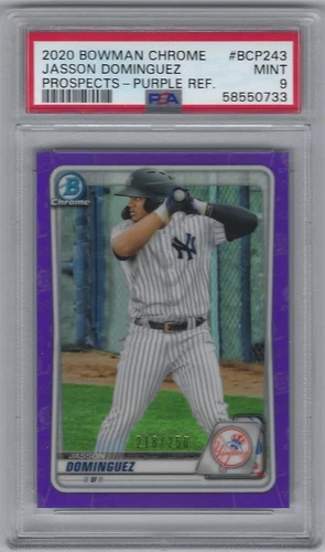 2020 Bowman Chrome #BCP243 Jasson Dominguez Purple Refractor 218/250 PSA 9
