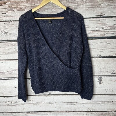 Forever 21 Faux Wrap Navy Blue Sweater Chunky Knit Size Small