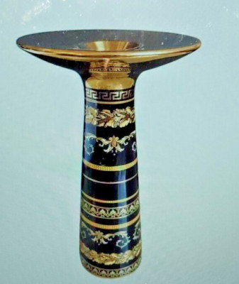 ROSENTHAL. VERSACE. VIRTUS GALA BLACK CANDLEHOLDER 18cm