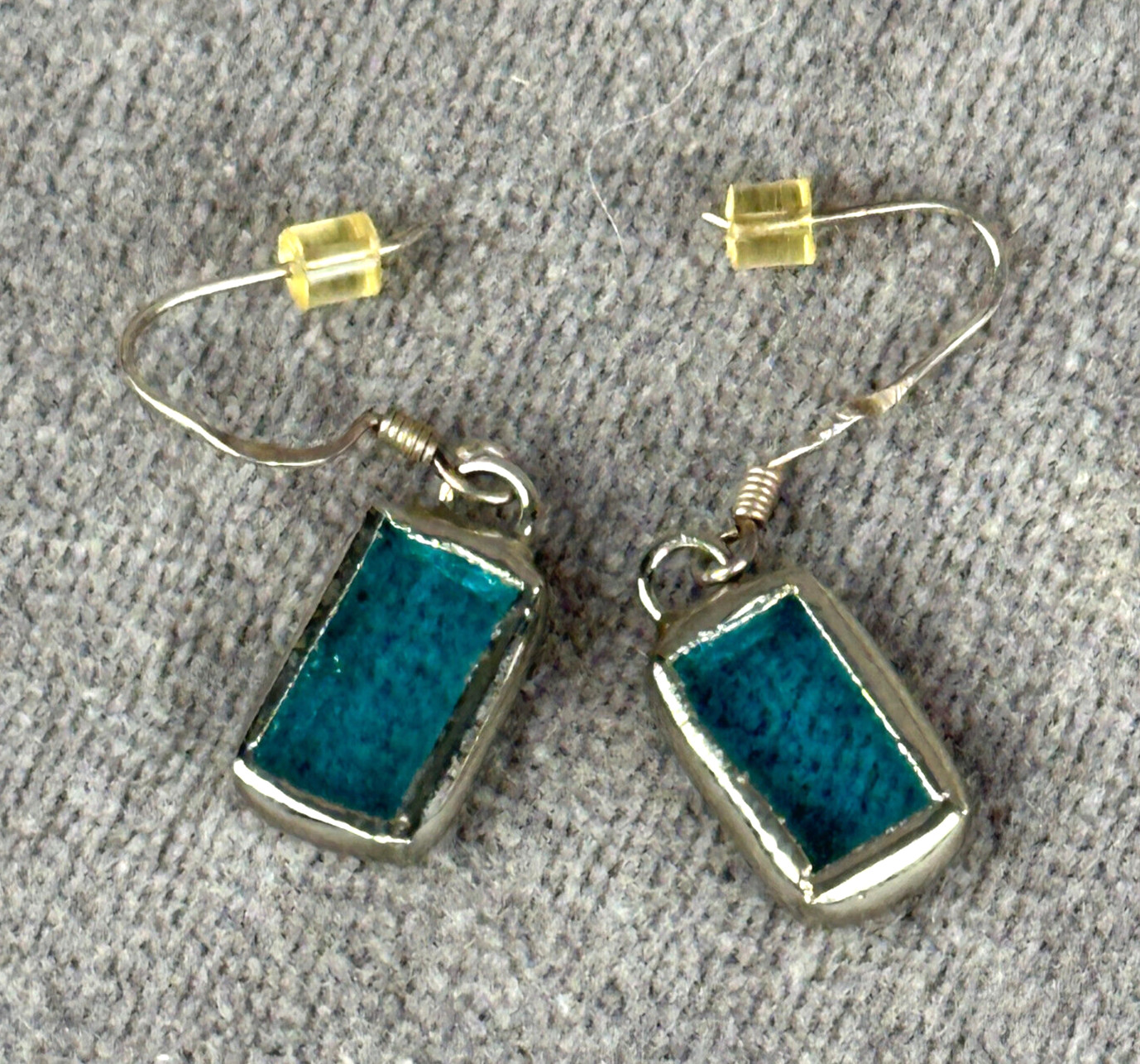 Pierced Earrings Rectangular Blue Stained Glass 9… - image 3