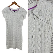 Tommy Hilfiger Sweater Dress size XS Cable Knit Flecked wool blend Ivory grey