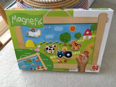 Magnetic Wooden Double-Sided Story Board with Farm and Seaside Scenes Age 3+ Yrs