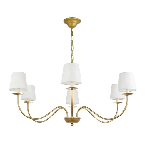 Living District Eclipse 6-Light Metal & Fabric Chandelier in Brass/White - Picture 6 of 10