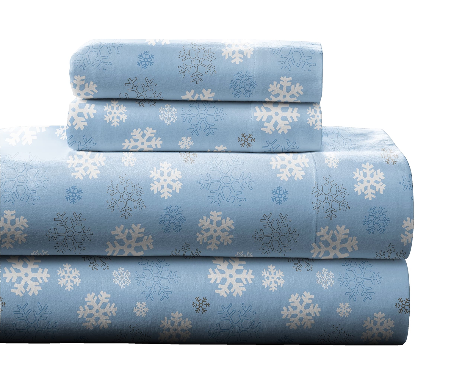 Heavyweight Flannel Cotton Twin Sheet Set in Snow Flakes Blue