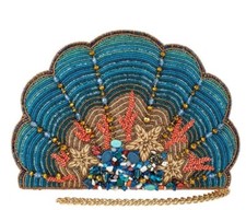 Mary Frances High Tide Hand Beaded Jeweled Coral Blue Ocean Shell Crossbody RARE