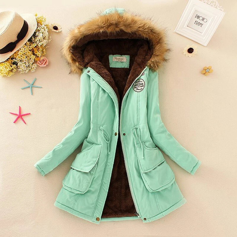 Womens Warm Long Coat Fur Fleece Hooded Jacket Zip Up Winter Parka Coats Outwear - Image 3 of 4