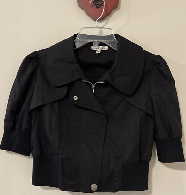 Moa Moa Womens Medium Black Full Zip Short-Sleeved Cropped Jacket! A4765