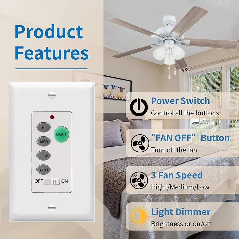 Ceiling Fan Wall Remote Control Kit for Hampton Bay Harbor Breeze Hunter UC9050T - Image 2 of 4