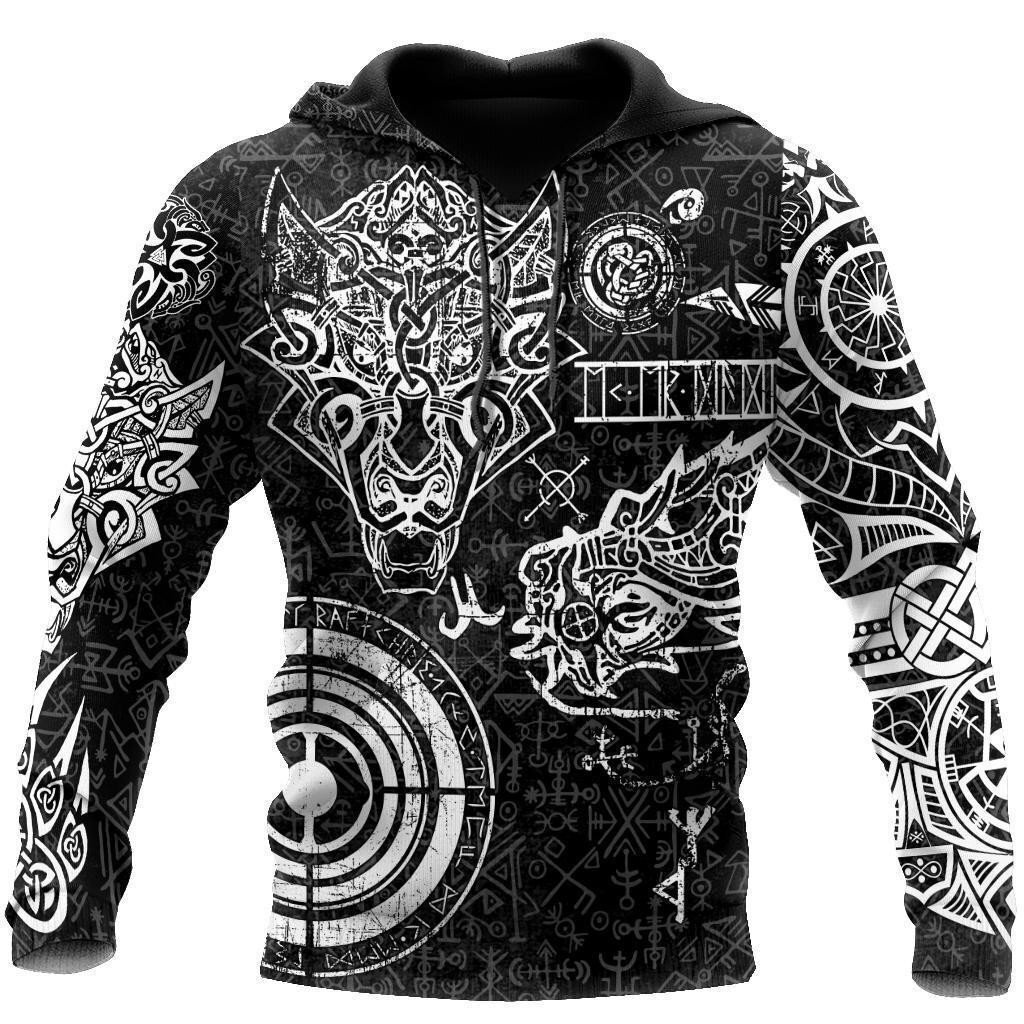 Fenrir And Nidhogg Printed Hoodie Black, 3D printed fashion with many patterns