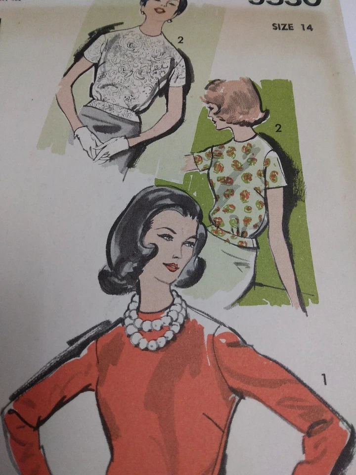 Top Shirt Blouse Overblouse 14 Advance 9530 Sewing Pattern VTG 50s Long Short - Image 2 of 4