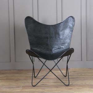 Details About Butterfly Chair Leather Black Base Industrial Retro Occasional Hairpin Leg Chair