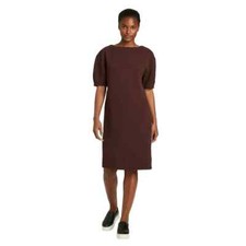 NWT Prologue Maroon Brown Short Puff Sleeve Round-Neck Dress Textured Knit S