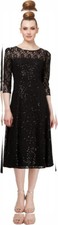S.L. Fashions Women's Tea Length Three Quarter Sleeve Sequin 14, Lace Black 