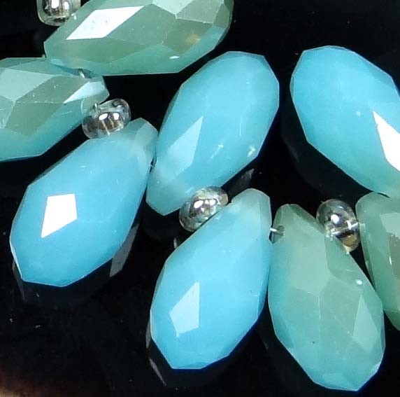 25 Czech Glass Faceted Teardrop Beads Luster Turquoise Blue 1/2 Coat  11x6mm